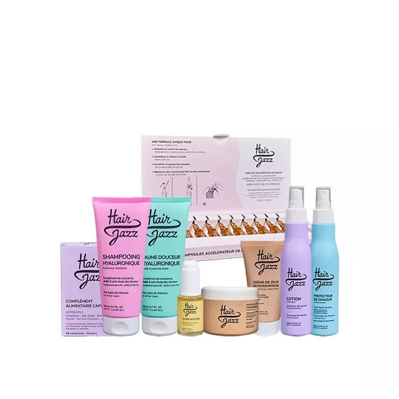 Setul complet Hair Jazz: șampon, loțiune, mască, vitaminele, fiole, serul, cremă, soluția de protecție termică și balsamul